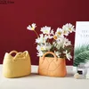 Planters Pots Woven Bag Shape Ceramic Vase Flower Pots Decorative Flower Arrangement Desk Decoration Ornaments Porcelain Crafts Floral Vases YQ240109