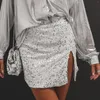 Skirts Women's Trim Split Slit Mini Skirt Hem Zipper High Waist Shimmering Sparkly Sequin Tight For Party Concert Streetwear