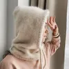 Mode Balaclava Autumn Winter Warm Neck Skallies Beanies One Rabbit Hair Sticked Women's Hat Solid Color Caps 240108