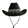 Berets Rhinestone Tassel Cowboy Hat Bachelorette Party Bride Cowgirl Bridal 57bd