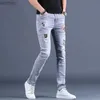 Men's Jeans Mens new style slimming embroidery jeans Korea version stretch denim pants high quality blue jeans pants mens casual gray jeans.L240109