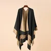 Kobiety Zima Faux Cashmere Grustowana Ponchos Knofry długie modne ciepłe opakowania Elegancka batwing Cardigan Cape Coat 240108