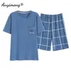 Heren Nachtkleding Pyjama Voor Mannen Zomer Puur Katoen Trui Pijamas Plus Size L-3XL Korte Mouw En Shorts Loungewear