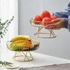 Assiettes en fer de Style nordique, bol à fruits léger à motif de marbre de luxe pour comptoir de cuisine, Table sur pied