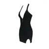 Casual Dresses Arrvial Sexy Low Cut Backless Sleeveless Solid Women Split Bandage Dress Fashion Elegant Evening Club Party Mini