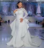 Aso Ebi Robes de mariée sirène avec train détachable O Cou Long Sleeve 3D Fleurs Appliques de dentelle à paillettes Civil Bridal Vestidos de Novia 2024