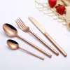 Gold Silverware Fork and Knife Tablespoon Flatware Set Stainless Steel Cutlery Tableware LL