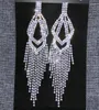 Studörhängen Lång Rhinestone Fringe Sparkly Bling Crystal Chandelier Drop Earring For Women Girls Bridal Wedding Party Clip Style