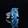 Cluster Rings Vintage 925 Silver Blue Zircon Open Ring Party Gift Jewelry Wholesale