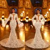 Luxury Mermaid Women Wedding Dress High Collar Bridal Gown Appliques Feather Sweep Train Slim Fit Dresses vestidos de novia