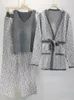 Ubranie etniczne Zimowe kobiety 3 sztuki zestaw muzułmańską swobodną kurtkę gęstną płaszcz SWETER TOP PAN 3PCS Suits ciepło Abaya 2024