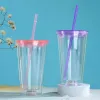 16oz Acrylic LED Light up Flashing Tumblers with lid and Straws Snow Globe Tumbler Double Wall Clear Plastic Tumblers ZZ