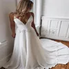 Abito da sposa semplice Boho Scollo profondo con spalline senza spalline Abito da sposa Corte dei treni Appliques Paese Rustico Bohemian Beach Abiti da sposa Elegante Robe De Mariage Donna