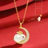 Pendant Necklaces Imitation Hetian Jade Moon Gild Necklace 2024 Chinese Zodiac Hare Animal Transshipment Gift Girl