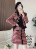 Kbat Spring 2 Piece Set Women Vintage Small Fragrance Tweed Jack Bow Short Coat Mini kjol Duits French Two Set 240109