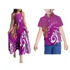 Vestidos casuais tropical floral planta padrão vestido infantil samoan tribo verão impresso terno personalizado combinando 2024 crianças camisa