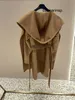 Luksusowy płaszcz Maxmaras 101801 Pure wełniany płaszcz zimowa gwiazda środkowa Rialto wielbłąd z kapturem w środkowej fali fali wodnej Velvet Oresh -odzież