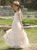 Princess Girls Lace Cotton Long Dresses Baby Kids Flower Girl Wedding Birthday Party residos 어린이의 옷 240108