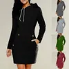 Casual Dresses Fashion Sweatshirt For Women Pocket Hooded Dress Solid Color Long Sleeve Mini