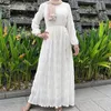 Ethnic Clothing Muslim Middle Eastern Women Abaya Malay Robe Elegant Long Sleeves Chiffon Pleated Dress Fashion Maxi Gowns With Belt