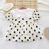 Vestidos de menina vestido de bebê 2024 verão preto branco dot prints infantil puff manga princesa nascido aniversário