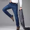 Jeans para hombres Estilo clásico Invierno Hombres Cálidos Jeans de negocios Moda Casual Denim Stretch Algodón Grueso Fleece Pantalones de mezclilla Pantalones de marca masculina T240109