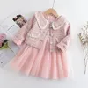 Girl Dresses Girls Set 2-6Y Spring And Autumn Thousand Bird Checker Tank Top Mesh Dress Retro Coat Fashion Party Baby