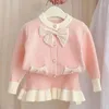 Set di abbigliamento Ragazze Manica lunga Maglioni per bambini Farfalla carina Neonata Cardigan lavorato a maglia Gonna a pieghe Vestito per bambini GY06201