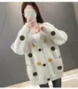 Kadın Örgü Marka Kazak Kadınlar Büyük Boyutu Kadın Örgü V Yastık Polka Dot Jacquard HARDIGAN LADY GOOL DIŞ