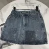 Skirts 2024 Spring Summer Collection Rhinestone Diamonds Denim Slim Bodycon Short Mini Skirt Women Gh508