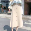 Wtempo Fashion Beige Ampricot Skirt Skirt Women Winter Winter Winter High مرنة الصوف السميك الصوف الطويل A-LINE LINE WEARWEAR 240109