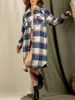 Kvinnors vintage rutig överdimensionerad kappa med lapel långärmad ullträd jacka för casual och chic look 240109
