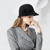 Berets FS Dunkelgraue Wollfilz-Fedoras, breite Krempe, Bowler-Hüte für Damen, schwarze Millinery-Chapeau-Herbst-Winter-Damen-Cloche-Kappe