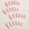 False Nails 24pcs Fake Square Head French Nail With Diamond Inlay In Solid Color Press On Rhinestone Waterproof Faux Fingernails