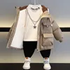 Everyin Children's Parkas pojkar Vinter varma rockar tonåring mode förtjockar huva jackor barn utomhus kappa baby parka 240108