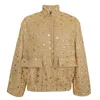 Kvinnorjackor Fashion Loose paljetter Cardigan Jacket 2024 Autumn Winter Coat Top Elegant Long Sleeve Stand Collar Woolen