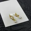 Vintage Brand Pearl Drop Earrings Designer Rhinestone Charm örhängen Studs With Box Golden Letter Plated örhängen smycken