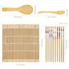 Serisuppsättningar Onzon 15st Bamboo Sushi Making Kit med 2 rullande mattor 5 Par Chopsticks Rice Paddel Spridare Maker Set