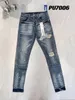 Designer Purple Brand Jeans Fashion Mass Jeans angustiados Ripped Bikers Womens Denim Cargo Men calças pretas muito boas