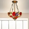 Chandeliers 16 Inch Wide Stained Glass Shade Ceiling Light Fixture 3 Vintage Romantic Pendant Hanging Lamp For Dining Room Kitchen