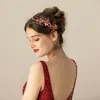 Hair Clips Red Crystal Women Headband Vine Gold Color Leaf Bridal Tiara Handmade Wedding Party Prom Ornament