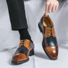 Chaussures en cuir Oxford noires à bout d'aile faites à la main pour marié, chaussures de mariage classiques et formelles pour hommes