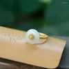 Clusterringen Oud goud Vakmanschap ingelegd Natuurlijk Tian Jade Ronde Donuts Verstelbare ring Prachtige Chinese damesmerksieraden