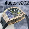 Top ZF Factory RicharsMiller Tourbillon Boîtier en fibre de carbone RM030 Diamant d'origine Matériau en or rose 18 carats Creux Design Affichage Montre mécanique automatique1SXO