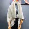 Women Winter Knitted Shawl With Faux Fur Collar Fringe Sweater Ponchos Long Fashion Warm Wraps Elegant Batwing Cardigan Cape Top 240108