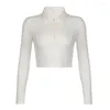 T-shirt da donna INS Zipper Splicing Tinta unita T-shirt a maniche corte attillata Top per l'autunno 2024 Donna Crop