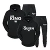 Lover outfit sin drottning eller hans kung tryckt spårdräkter par hoodies kostymer huva tröja och svettbyxor två stycken set s-4xl 240104