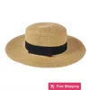 Designer Ball Caps Spring and summer golden woven straw hat little bee lady's fashionable wide brim sunscreen flat hat for travel AXKO