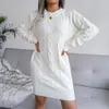 Ficusrong Women Twist Wrap Hip Sweater Dress للسيدات يا رقبة كاملة بأكمام صلبة ألوان خريف شتاء فستان متماسكة 240109