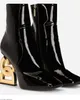 Wintermarken Keira Zip Ankle Boots Damen Pop Sculptural D-Barock-Absatz Schwarz Stretch Leder Lady Booties